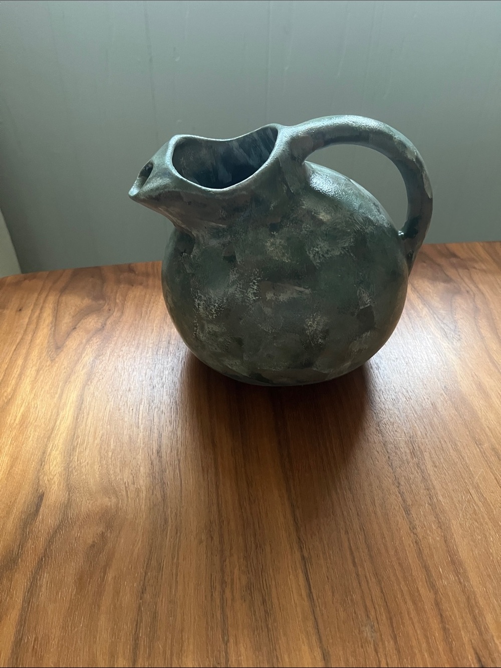 Green Hand Painted MCM Pitcher / Vase